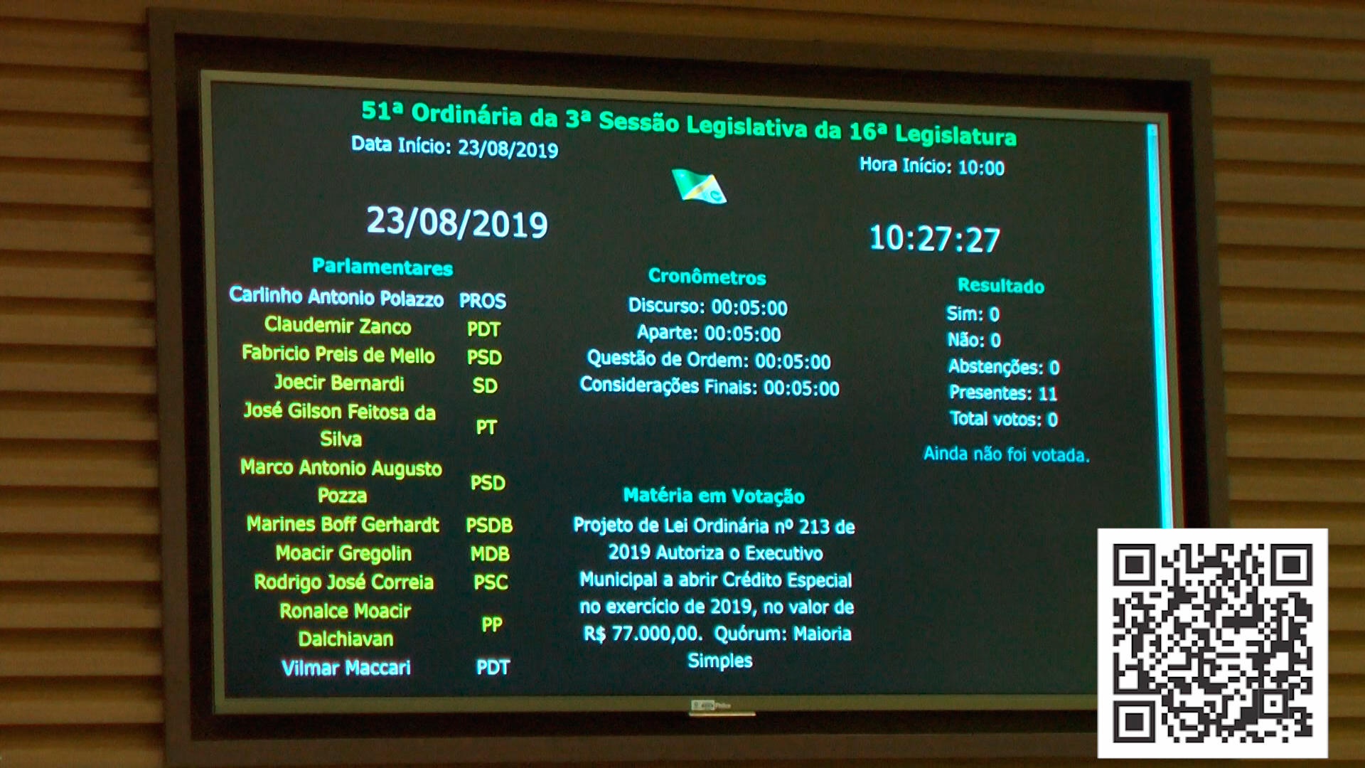 Vereadores utilizam sistema eletrônico durante simulação de sessão plenária